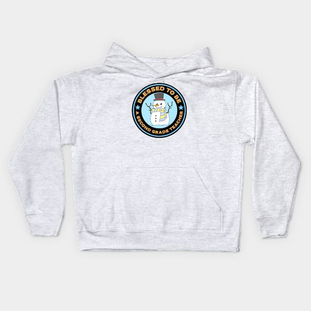 Blessed To Be A Second Grade Teacher Snowman Kids Hoodie by Mountain Morning Graphics